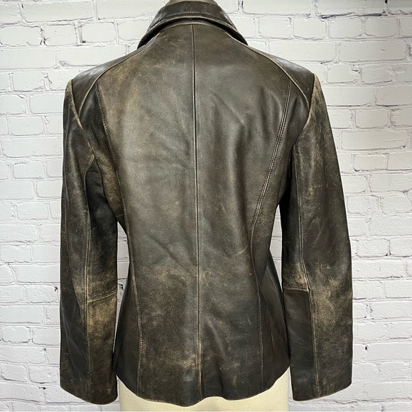 Vintage Valerie Stevens Zip Up Leather Jacket Fully Lined Distressed Brown Sz S - Picture 10 of 14